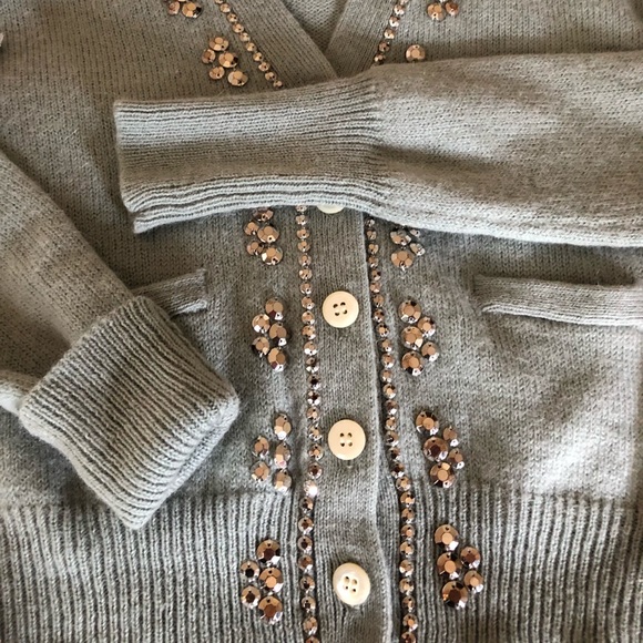 j crew crystal bead gray cardigan womans S-m sweater Wool Alpaca Blend Dressy - Picture 8 of 12
